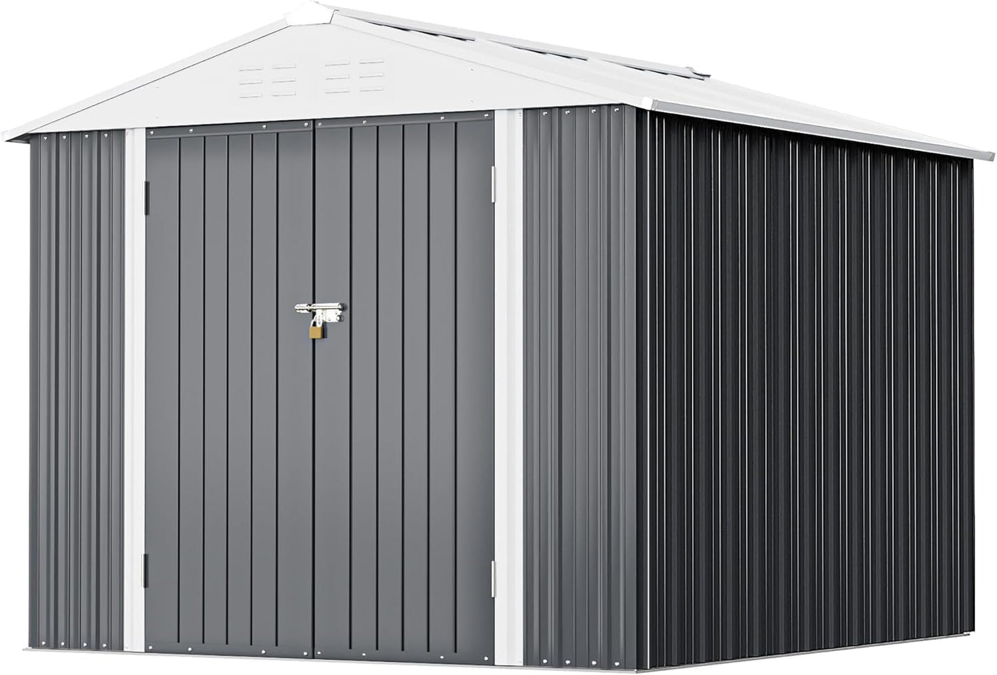 Greesum 8x6FT Outdoor Storage Shed, Utility Tool Shed Metal Storage Garden Shed with Door & Lock for Patio Storage, Gray