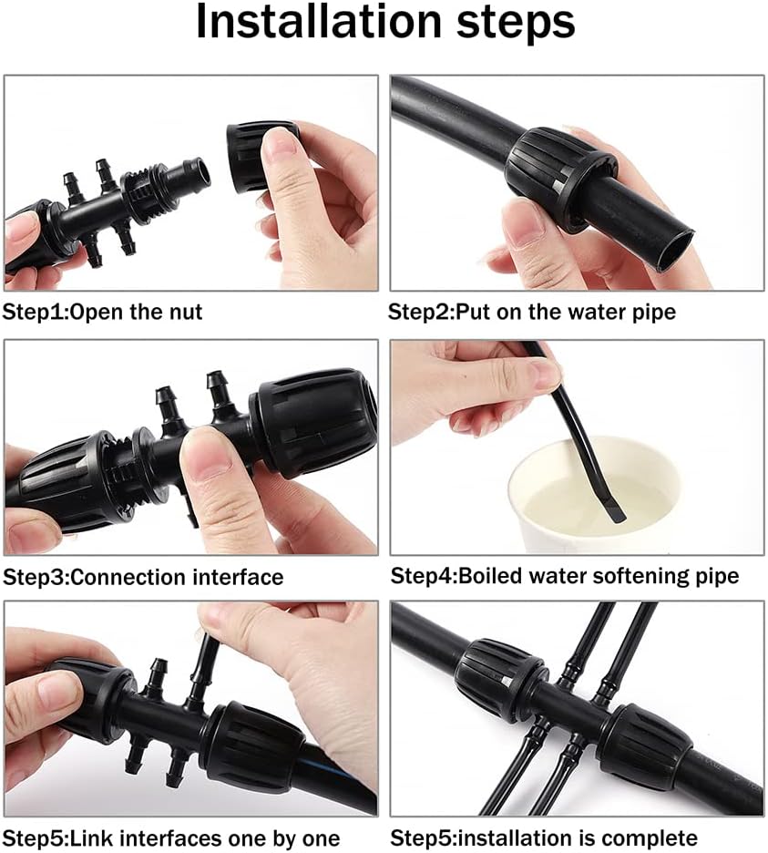 Barbed Tee Irrigation Fittings 1/2 Inch to 1/4 Inch Drip-proof Fitting for Irrigation Pipe (1/2'' ID x 0.60''-0.63'' OD) 6-Way-20 PCS