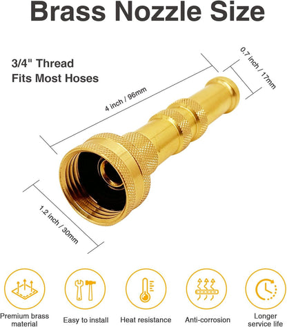 Brass Hose Nozzle Cyprium Brass Water Hose for Garden Hose, High Pressure Adjustable Twist Heavy Duty 4" Power Washer
