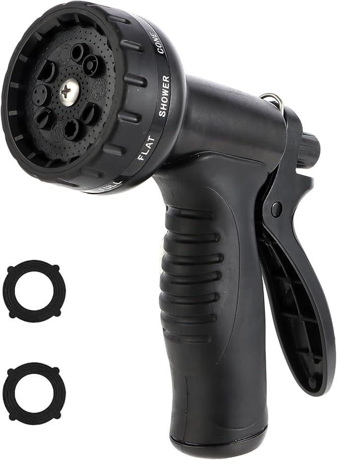Garden Water Hose Nozzle ABS Water Spray Nozzle with 10 Spray Modes Suitable for Watering Plants, Iawns and Gardens, Car Washing, Cleaning, Showering Pets and Outdoor Fun, Black