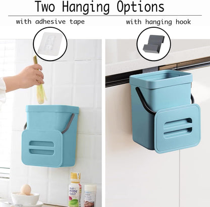 LALASTAR Small Trash Can with Lid, Compost Bin Indoor Kitchen Sealed Under Sink for Kitchen, Food Waste Bin for Countertop, Mountable Garbage Can for Bathroom, RV, 5L/1.3 Gal, Blue