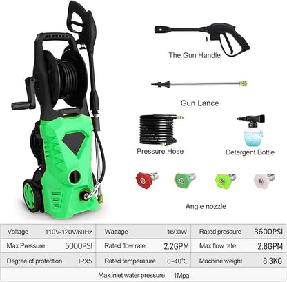 5000PSI Pressure Cleaner 2025 2.8GPM High Power Cleaner with 4 Pressure Nozzle and Soap Bottle for Home, Car Washing, Fence Cleaning, Patio (Light Green)