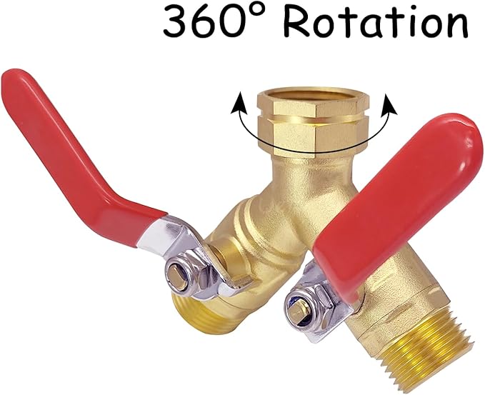 Brass Full Flow Garden Hose Splitter 3/4" GHT Heavy Duty 2 Way Y Valve Water Hose Shut Off Outdoor Faucet Splitter Connector Adapter with Long Handle