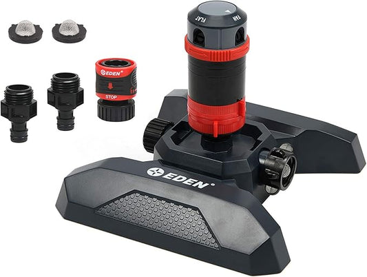Eden 96123 4-Pattern Adjustable Mobile Rotary Gear Drive Sprinkler W/Quick Connect Starter Set, 360 Degree Coverage