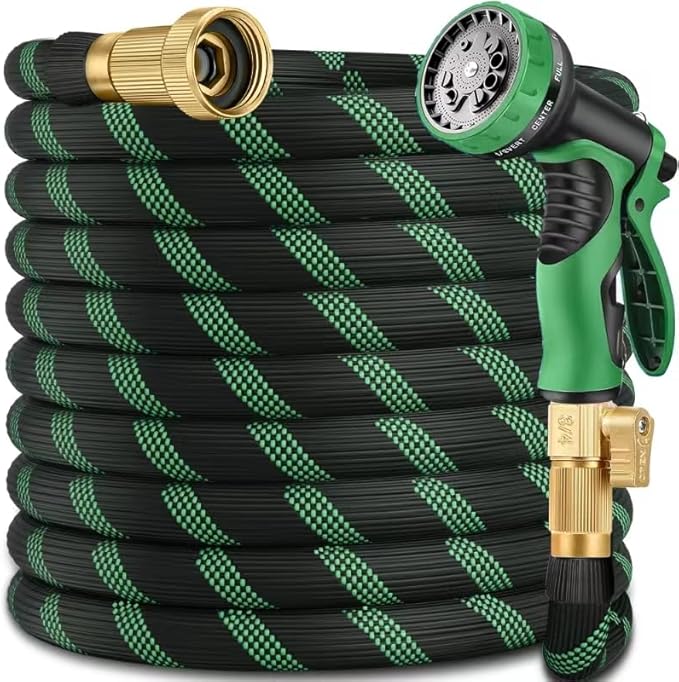 50 ft Garden Hose-No Kink,Heavy Duty,Lightweigh Flexible,Leakproof Water Hose with Sprayer Nozzle-3/4" Solid Brass Connectors-Rubber Car Hoses