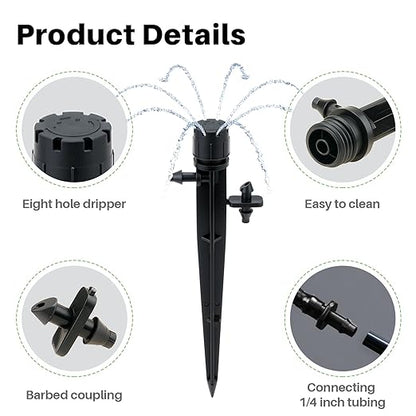 30 Pcs Drip Irrigation Emitters, Adjustable Irrigation Drippers Micro Sprinkler Drip Sprinkler Head for 1/4 Drip Irrigation Tubing, 360° Water Flow Drippers for Drip System, Automatic Irrigation