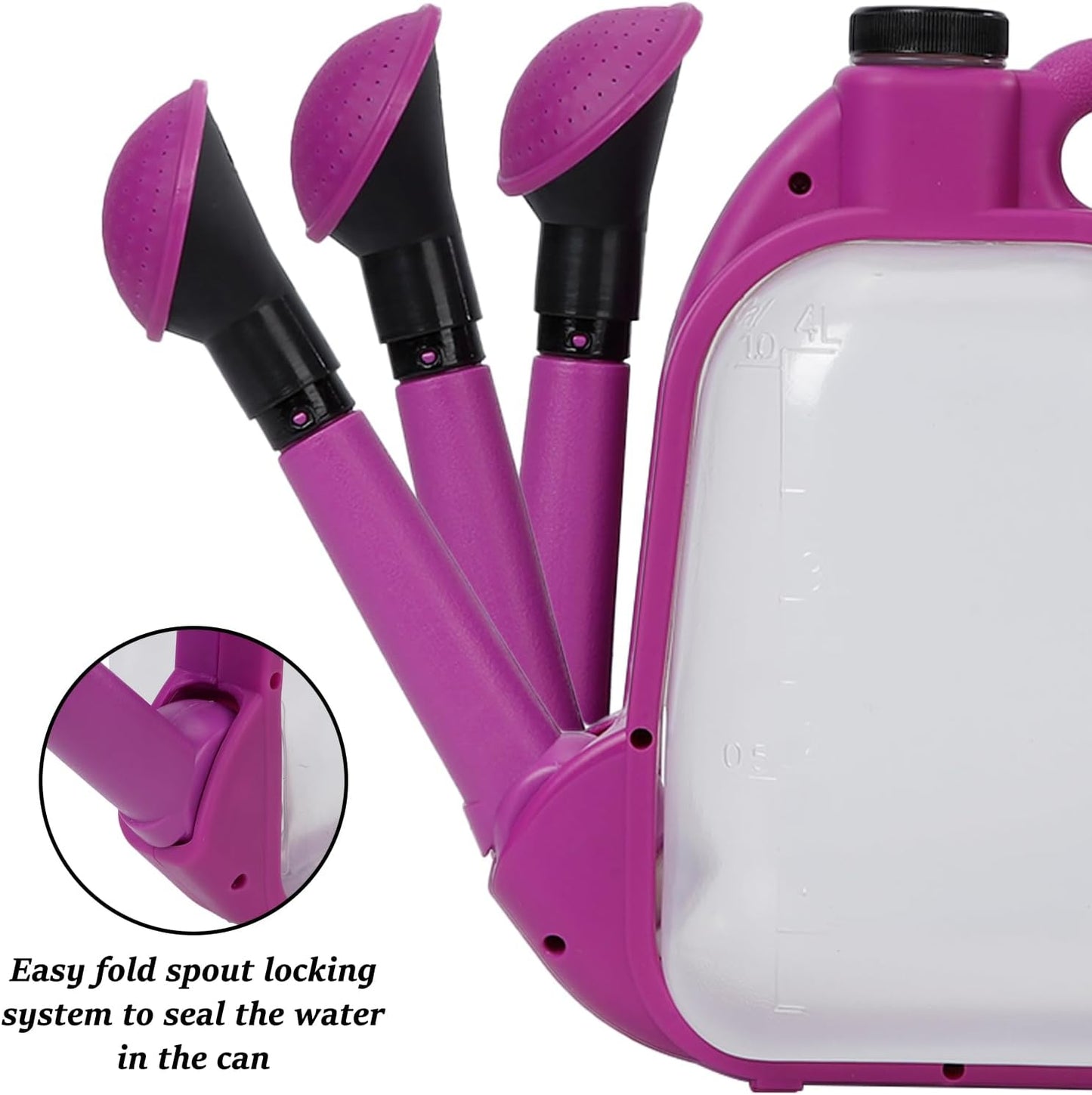 4L Foldable Clear Plastic Watering Can with Rotating Nozzle Long Spout Ideal for Indoor and Outdoor Gardening -Purple