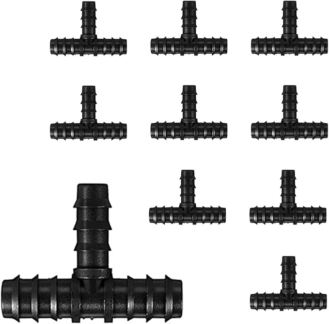 BEADNOVA Drip Irrigation Parts 10 Pcs 1/2 Inch Barbed Tee Couplings Fittings Drip Line Connectors for 1/2 Inch Irrigation Tubing Garden Watering System (10pcs)