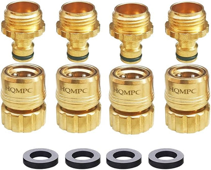 HQMPC Garden Hose Quick Connect No Pb Brass Hose Quick Connect Quick Connect Hose Fittings Water Hose Connectors 3/4" GHT (4SETS)