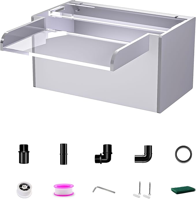 Waterfall Pool Fountain, LONGRUNNEW Transparent Acrylic Pool Waterfall Spillway, 9.06 Inches Pool Water Feature for Garden Patio, Backyard Koi Pond Decor