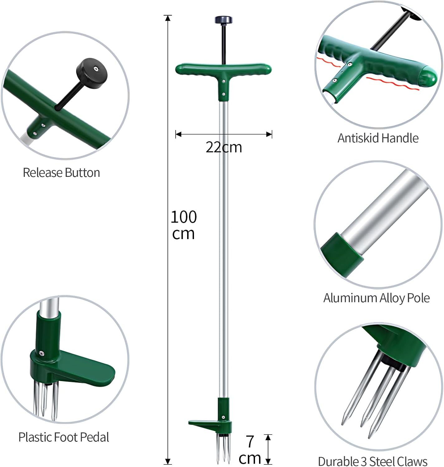 Ohuhu Weed Puller Tool, Detachable Stand-Up Weed Puller Tool with Long Handle, Stainless Steel 3-Claw Weed Remover Tool, Easily Remove Weeds Without Bending, Pulling, Kneeling for Elder