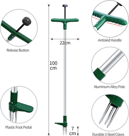 Ohuhu Weed Puller Tool, Detachable Stand-Up Weed Puller Tool with Long Handle, Stainless Steel 3-Claw Weed Remover Tool, Easily Remove Weeds Without Bending, Pulling, Kneeling for Elder
