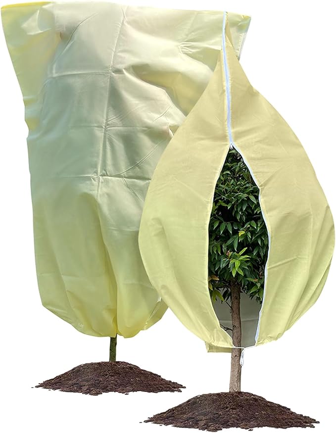 Plant Covers Freeze Protection Large, 2 Packs 60''W x 70''H Shrub Covers with Zipper and Drawstring, Frost Cloth for Winter, Outdoor Plant Blankets for Cold Weather