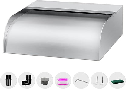 Pool Fountain Waterfall Spillway with Wider Water Flow Platform, Stainless Steel Waterfall with Pipe Connector Kits, Water Feature Spillway for Garden Decor, Patio, Ponds, 11.8"x11.8"x3.9