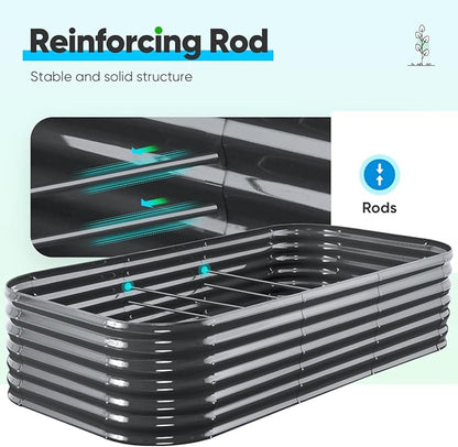 Quictent Galvanized Raised Garden Bed Kit, 8x4x2 ft Oval Metal Planter Box Tall for Vegetables Outdoor Backyard, Rubber Strip Edging Included (Dark Gray)