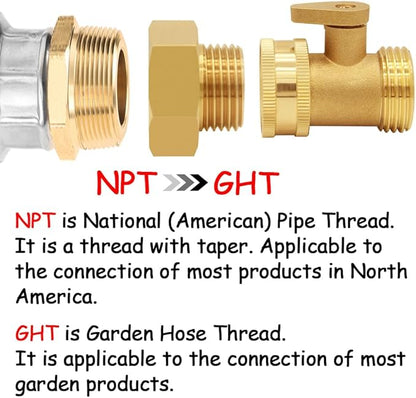 Brass Garden Hose Adapter 3/4"GHT Male to 1"NPT Female Thread Reducer Water Hose Nipple Reducing Convert Pipe Fittings Connector