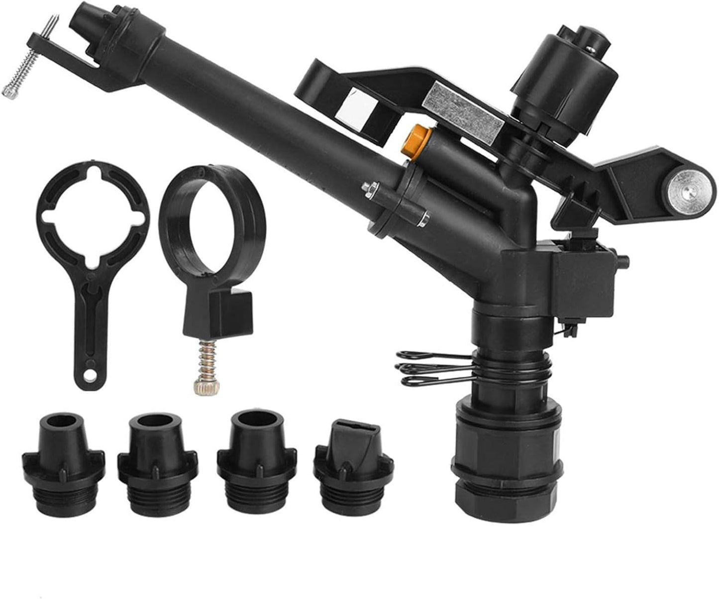 Rocking Arm Sprinkler, 1.5in DN40 to 1in DN25 Female Thread Adjustable 360 Degree Rotating Rocking Arm Impact Mini Sprinkler with Nozzle Set