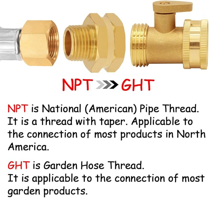 2PCS Brass Garden Hose Adapter 3/4"GHT Female to 1/2"NPT Male Thread Reducer Water Hose Nipple Reducing Convert Pipe Fittings Connector
