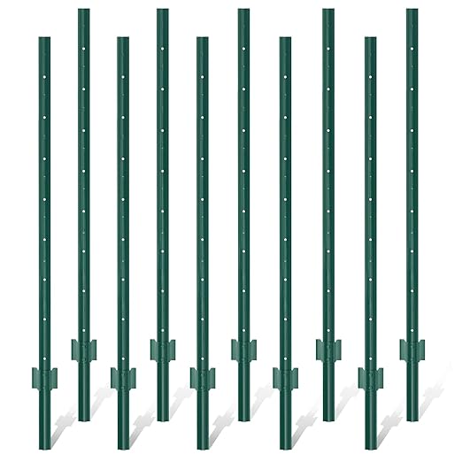 XYADA Fence Posts Sturdy Duty Metal Fence Post,U Post for Fencing in Garden Yard and Outdoor Wire-Pack of 10 (3 Feet), Green