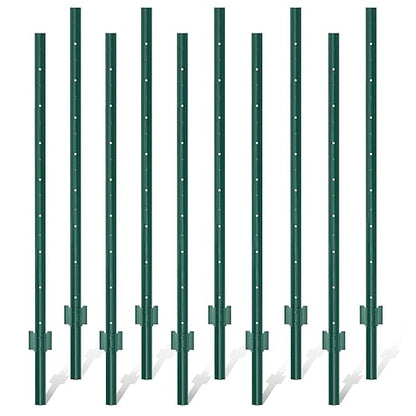 Metal Fence Post 4feet, Heavy Duty Garden Fence Post for Holding Wire Fence, Sign U Post Pack of 10 Sturdy Outdoor No Dig Fence Post for Garden Yard – Green
