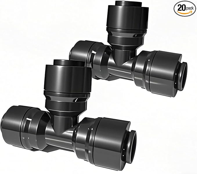 20 Pack Quick Connect 1/4" Drip Irrigation Tee Connectors,Tee Fitting for 1/4 Inch Irrigation Tubing,1/4 push to connect fittings for garden watering system