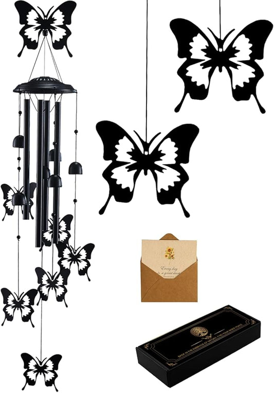 Butterfly Wind Chimes for Outside, Metal Windchimes Outdoors Clearance with 4 Aluminum Tubes, Garden Patio Yard Home Decor, Butterfly Gifts for Pet Lovers Mom Grandma, Unique Festival Birthday Gift