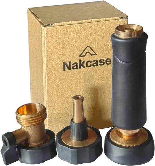 Brass Hose Nozzle, Adjustable Twist hose Sprayer, High Pressure Hose Nozzle with On-Off Valve, Leakproof Operation 3/4" Connector, Jet Sweeper Nozzle for Patio and Pet, Car Washing, 3 Pack