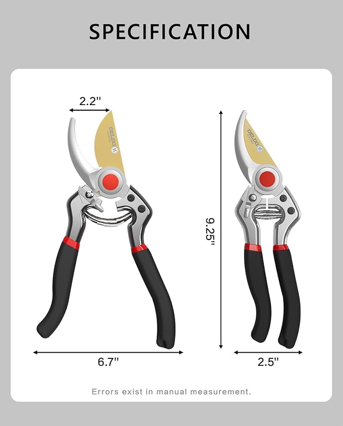 9.25" Heavy Duty Pruning Shears (Professional Bypass Garden Clippers with SK5 Steel Teflon Coated Blade)(1" Cutting Capacity, 2.17" Max Opening) Gardening Scissors for Plants, Flowers, Shrubs & Trees