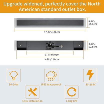Upgrade Widened 2 Pack Long Outdoor Modern LED Wall Light, 47.2inch Large Black Wall Sconce, 3 Color 3000K/4500K/6000K, IP65 Waterproof, 41W, Exterior Lighting Fixture for House, Fence, Yard, Patio