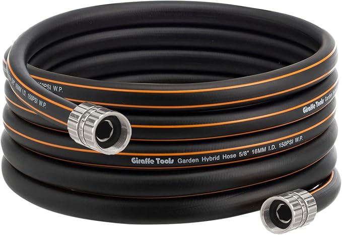 Giraffe Tools Leader Hose 8ft x 5/8", Custom Length, Heavy Duty, No Kink, Flexible, Rubber Garden Hose, Leakproof Water Hose with Female to Female Fittings, 600 Burst PSI