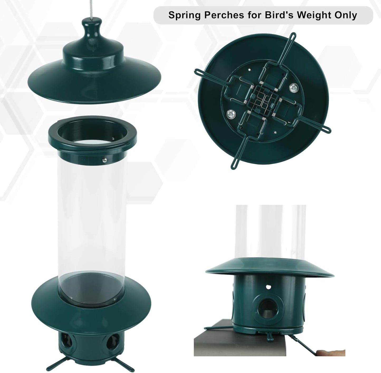 Squirrel Proof Bird Feeders, Heavy Duty Metal Wild Bird Feeders, Bird Feeders for Outdoors Hanging, Large Capacity, Easy-to-Fill and Clean, 4 Metal Perches, 2.5L, Garden Green