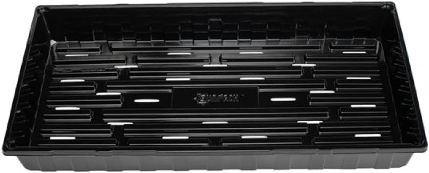 SUNPACK 10" x 20" Heavy Duty Shallow Plastic Seed Starting Tray, Black, 1" - Lined with Drainage Holes for Excess Water and Aeration, Ideal for Greenhouses or Indoor Gardening