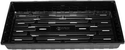 SUNPACK 10" x 20" Heavy Duty Shallow Plastic Seed Starting Tray, Black, 1" - Lined with Drainage Holes for Excess Water and Aeration, Ideal for Greenhouses or Indoor Gardening