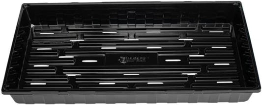 SUNPACK 10" x 20" Heavy Duty Shallow Plastic Seed Starting Tray, Black, 1" - Lined with Drainage Holes for Excess Water and Aeration, Ideal for Greenhouses or Indoor Gardening
