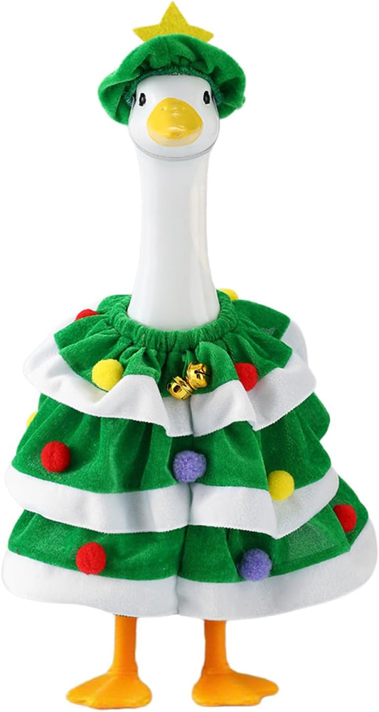 Christmas Porch Goose Outfits With Bells, 2 Pcs/Set Lawn Cement Goose Clothes, 23" Patio Yard Garden Geese Costume Decoration, Green