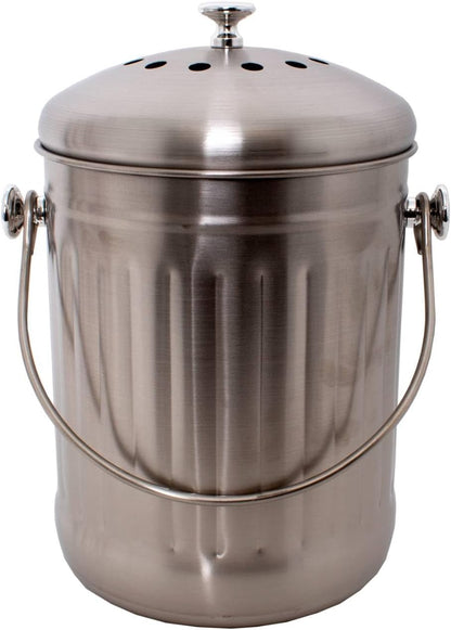 Lehman's Countertop Compost Bin, Odorless Kitchen Composting Pail with Carbon Filters, Stainless Steel 1 Gallon Composter Bucket with Lid for Food Scraps and Waste Recycling