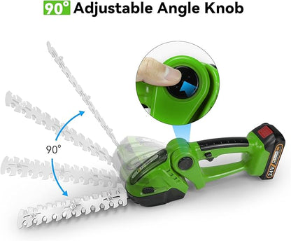 Hedge Trimmer Cordless, TOOVEM 2 in 1 Handheld Cordless Grass Shear with 2 Pcs Rechargeable Batterys and Charger, 24V Electric Weed Grass Cutter Shrubbery Trimmer for Garden, Lawn (Green)