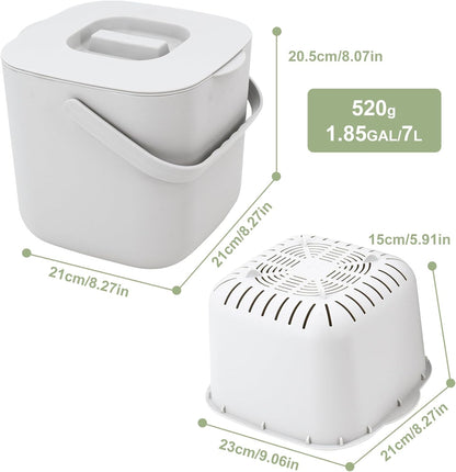 Stylish Kitchen Compost Bin- 1.85 Gal/ 7L Countertop Compost Bin with Lid, Inner Sieve for Separating Liquid from Food, Easy to Clean (White, 1.85GAL)