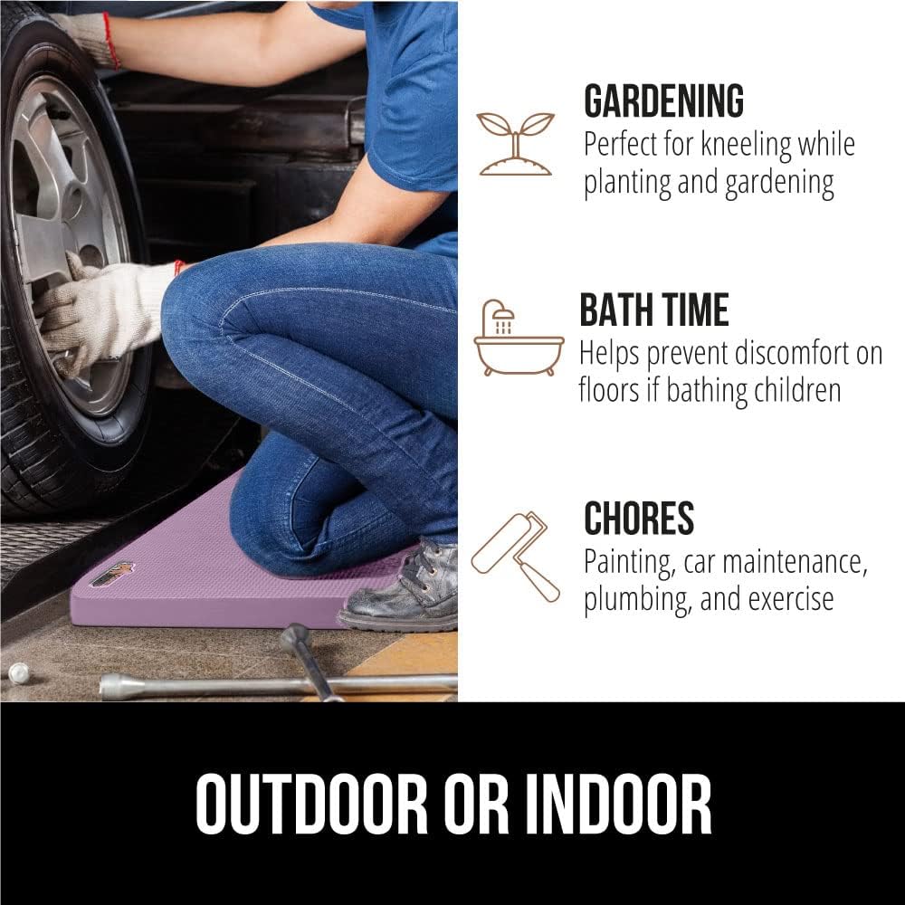 GORILLA GRIP Extra Thick Patent Pending Garden Kneeling Pad, 17.5 x 11 Inch Supportive Soft Foam Knee Cushioning for Gardening, Water Resistant, Bathing Baby Working Supplies, Lightweight, Purple