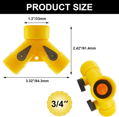 6 Pcs 2 Way Hose Adapter Y Valve Garden Hose Connector Non Rust Spigot Faucet Adapter, 3/4 Garden Hose Y Connectors Plastic Hose Splitter with Faucet Watering Shut Off Valves (Yellow)