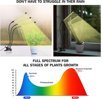 bseah Grow Light Plant Lights for Indoor Plants, Full Spectrum Led Growing Lamp with 3/9/12H Timer, Auto ON & Off, 10 Dimmable Lightness Clip-On Desk