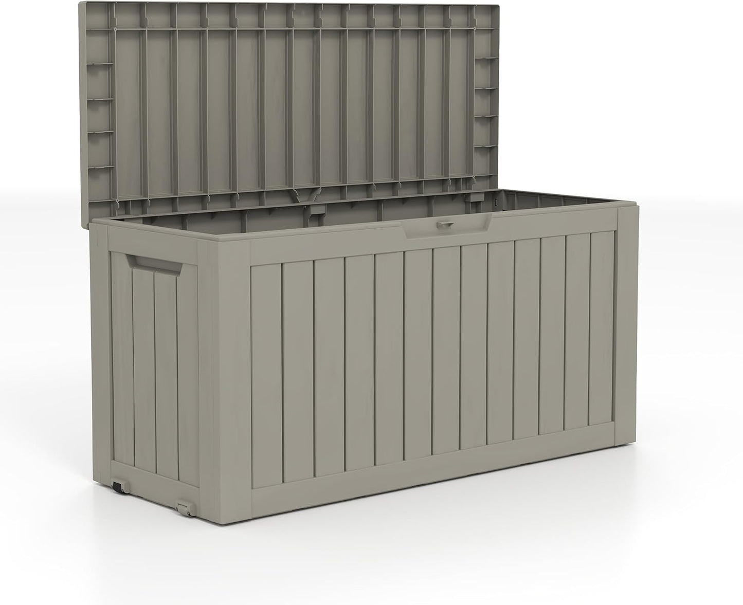 TARKARI 90 Gallon Lockable Resin Deck Box with Wheels, Waterproof & UV-Resistant Outdoor Storage Box for Outdoor Cushion Storage, Garden Tools & Pool Accessories Storage, Gray