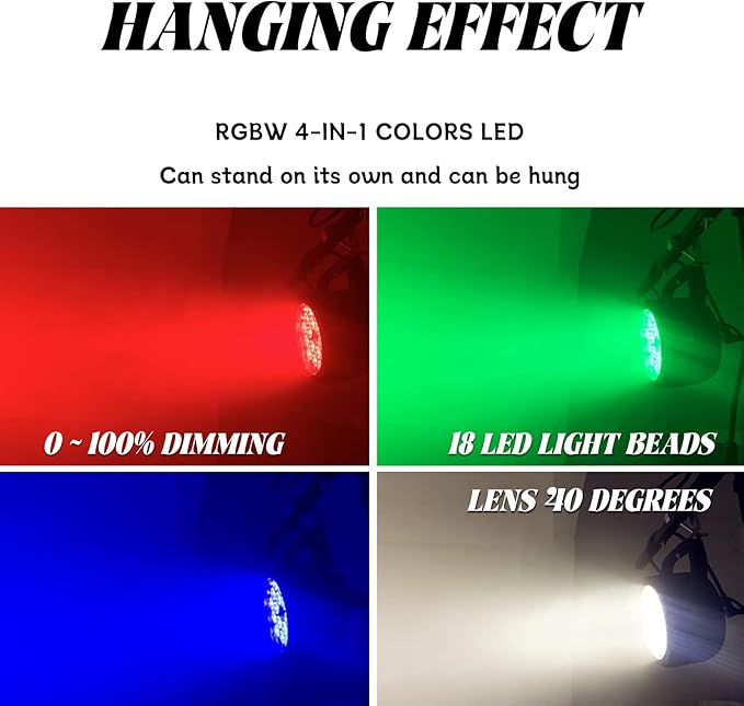 LED Par Lights 18x12W Outdoor Waterproof Stage Light RGBW 4-in-1 DMX Control for Events DJ Disco Festival Wedding Party Outdoor Stage Lighting