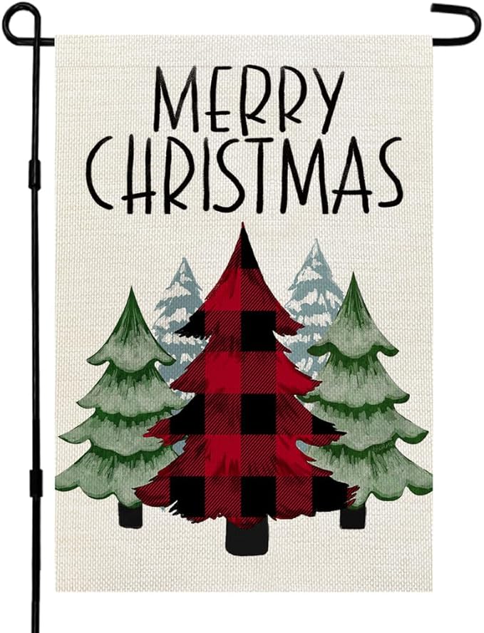 CROWNED BEAUTY Christmas Trees Garden Flag 12x18 Inch Double Sided Small Holiday Yard Decoration for Outside