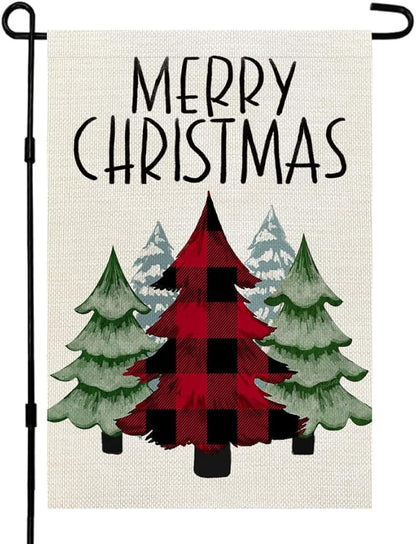 CROWNED BEAUTY Christmas Trees Garden Flag 12x18 Inch Double Sided Small Holiday Yard Decoration for Outside