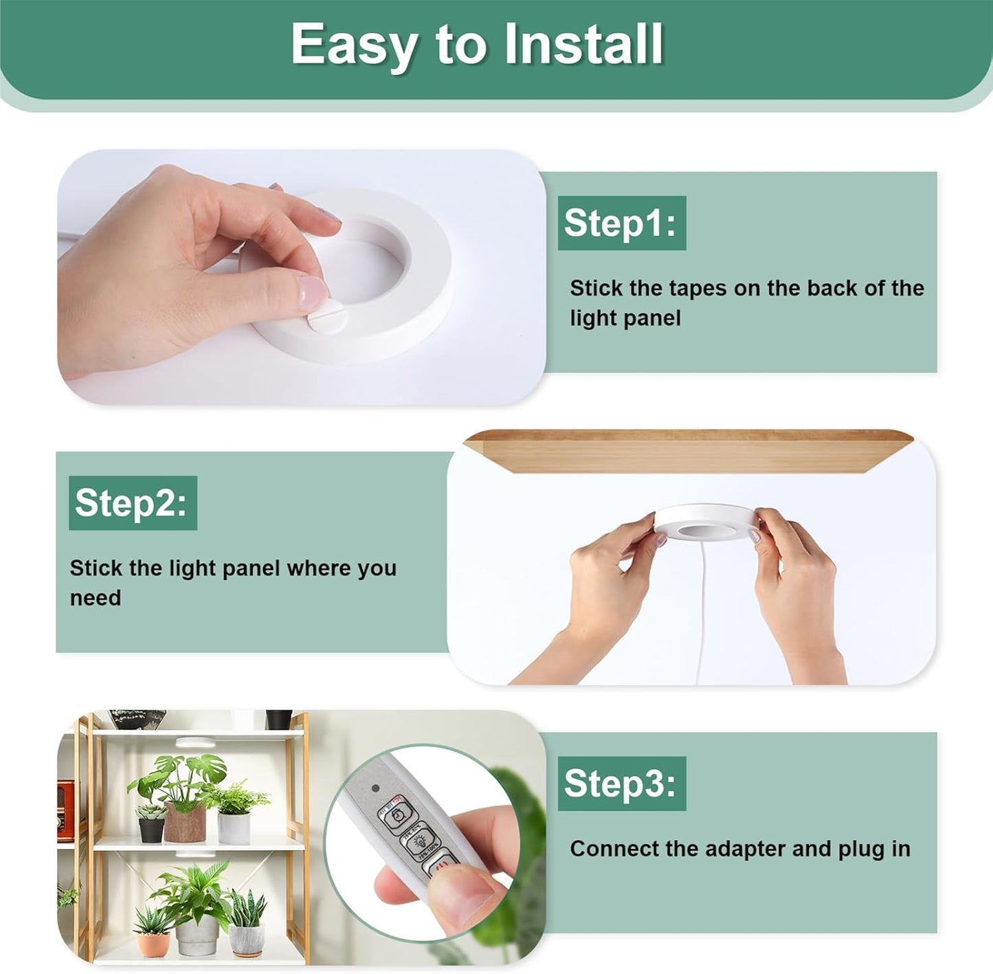 LORDEM Grow Light for Indoor Plants, 48 LEDs Ceiling Full Spectrum Plant Light, 5V Corded Growing Lamp with 4/8/12H Auto Switch, 4 Dimmable Brightness Levels, Single-Head, 2 Pack