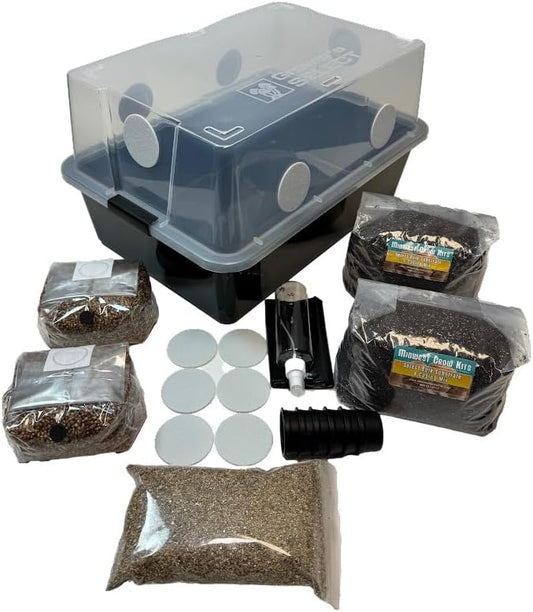 Mushroom Monotub Large 66Q Grow Kit | Complete Mushroom Grow Kit | for Dung-Loving Mushrooms | Includes 2 sterilized Grain Spawn Bags, Bulk Substrate, Vermiculite, Filters & More! Just add Spores
