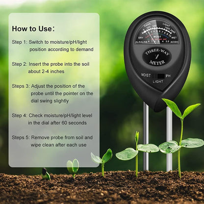 Soil Tester, Plant Meter, Light Tester, 3-in-1 Function Soil Testing Kit for Gardening, Farming, Lawn Care, Indoor and Outdoor Use