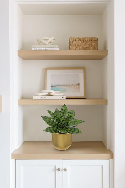 Hollyone Artificial Snake Plants 9" Faux Agave Succulent Plant Potted in Gold Pot Fake Sansevieria Aloe Tropical Plant for Desk Modern Office Home Bathroom Indoor Outdoor Decor