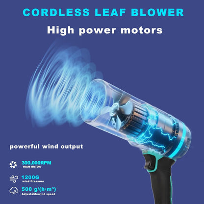 Small Cordless Leaf Blower,Leaf Blower Cordless,300000RPM Turbo Jet Blower with 1X24VX4.0Ah Battery and Charger for Patio Cleaning,Lawn Care,Car Cleaning and Dust Etc,2 Blowing Nozzles-Blue